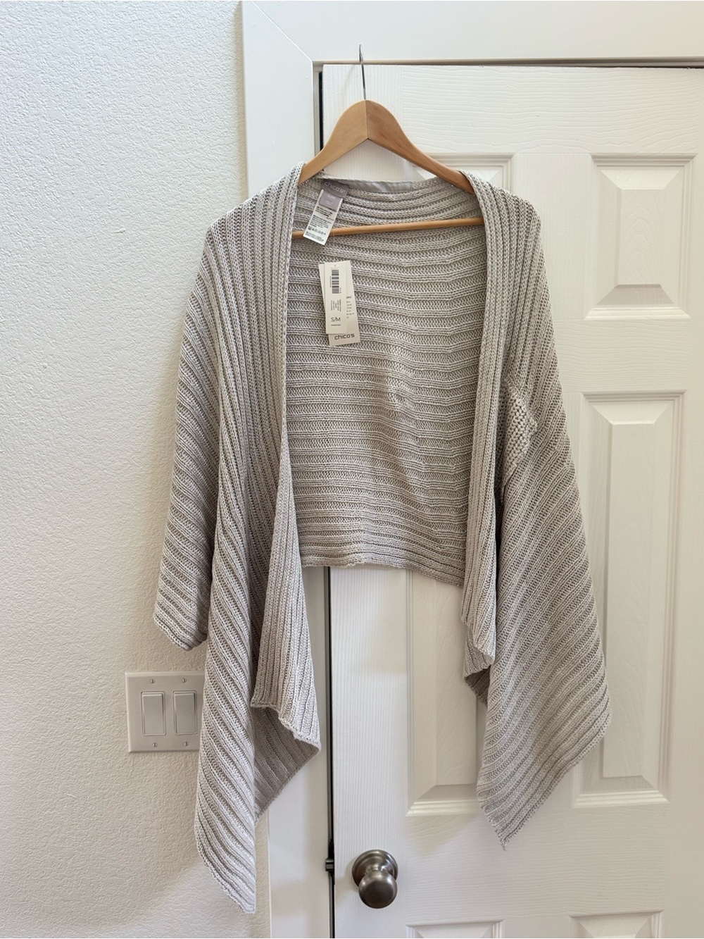 Chico's Light Gray Ribbed Open-Front Knit Wrap